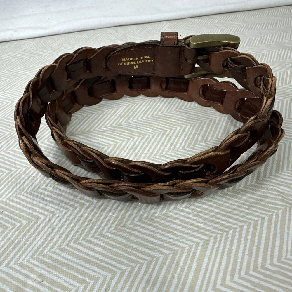 Looped Genuine Leather Belt Womens Med‎ Braided Brown (36.5 Inches) Brass Buckle